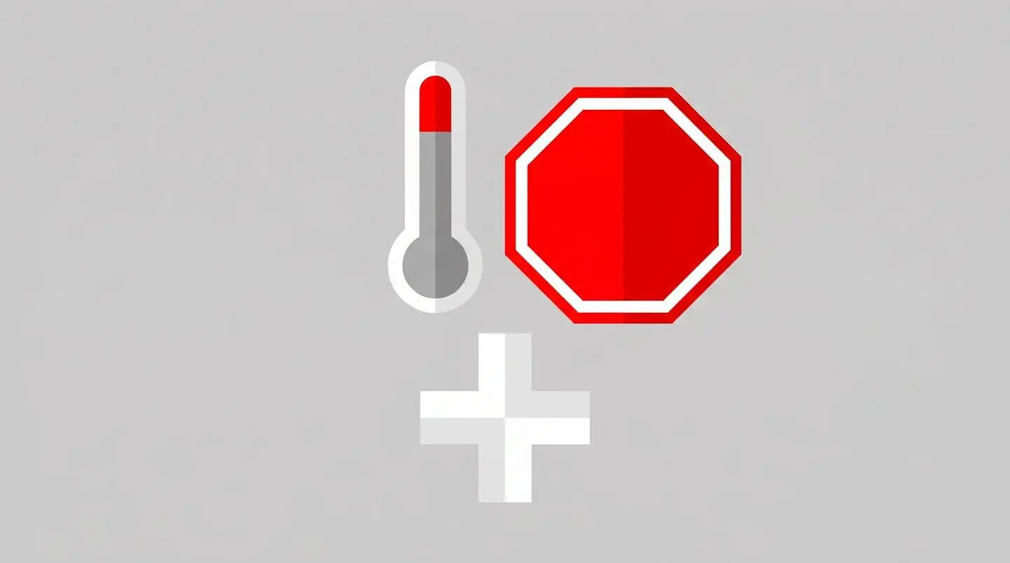 Icône stylisée d'un thermomètre avec zone d'alerte rouge et une petite croix médicale, rappelant les précautions d'usage